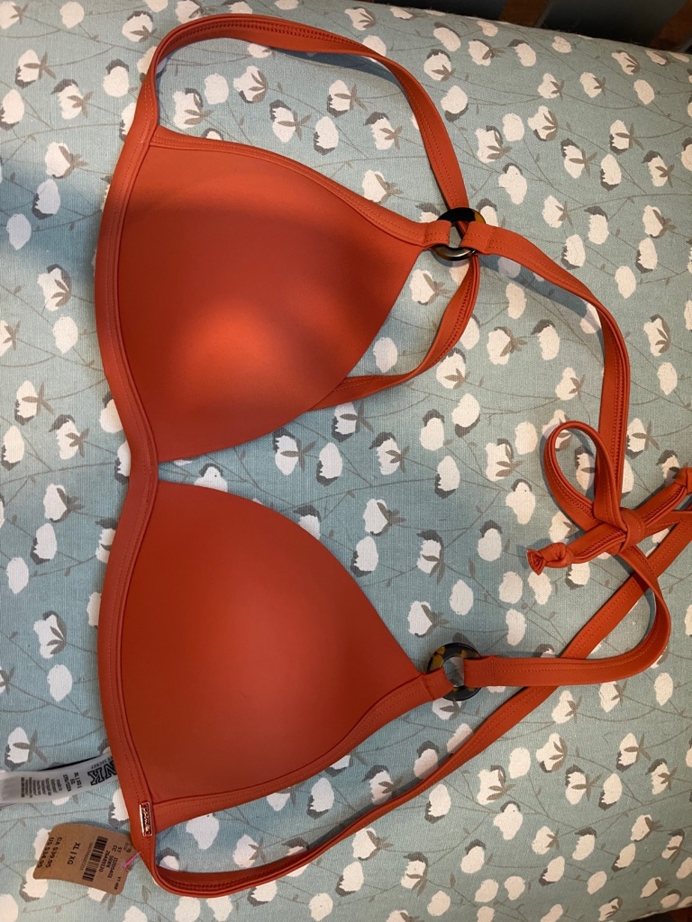 PINK Victoria's Secret Rust Orange Halter Bikini Top with Ring Detail